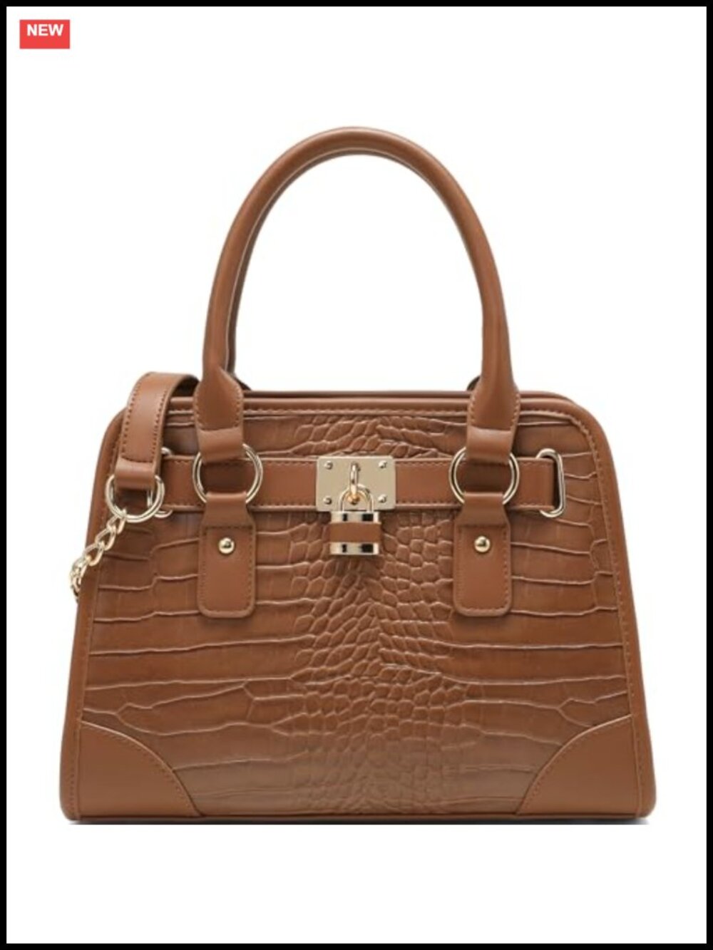 Crocodile Embossed Vegan Leather Top Handle Satchel Purse with Chain Strap